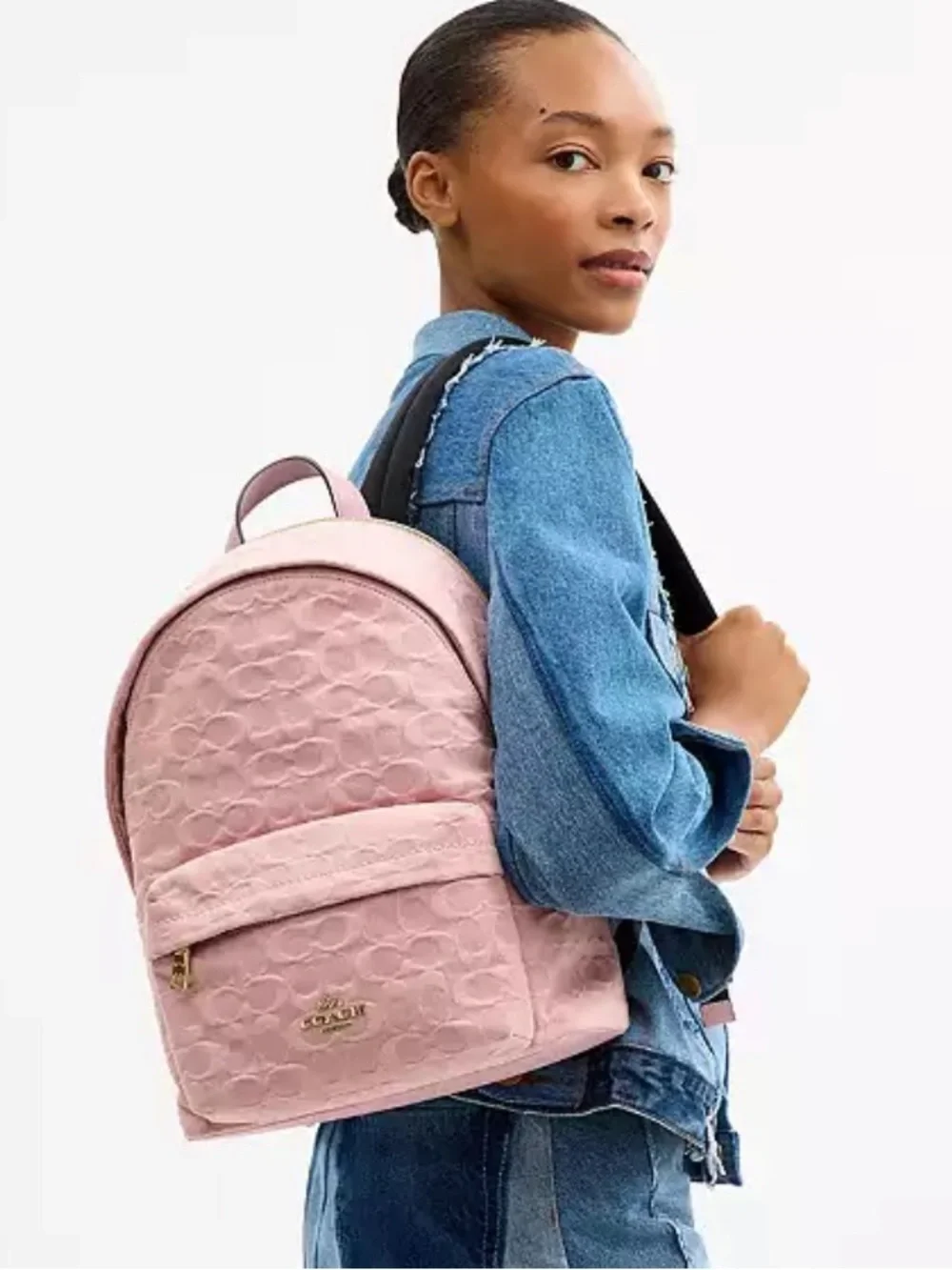 Coach Taylor Small Backpack In Signature Denim Soft Pink